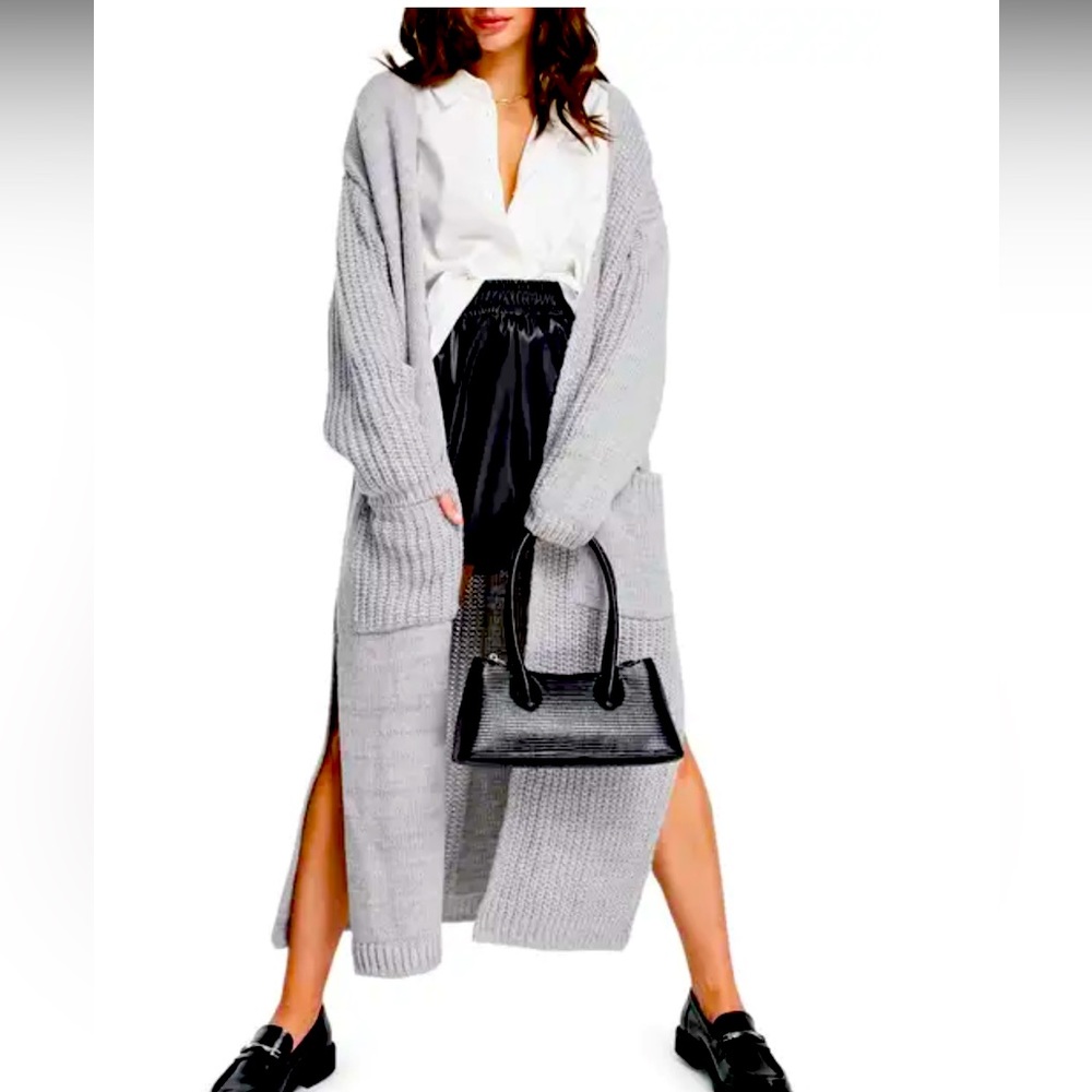 Topshop oversized Mixed Stitch Longline Cardigan. Gray. EUC. Sz M-